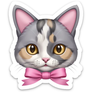 Dilute grey calico cat with pink ribbon sticker