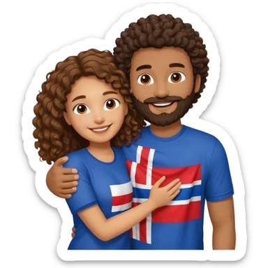A very happy girl papaya hugging a medium dark skinned curly hair man with a beard and Dominican flag on his shirt   sticker