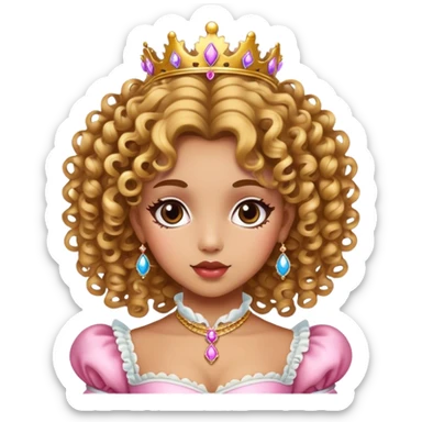 Curly hair girl with highlights, medium skin, princess coquette/rococo sticker