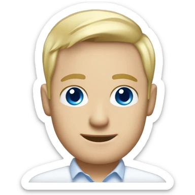 male white blue eye blonde short hair 30 year old gui with a happpy face and an suite Software engineer sticker