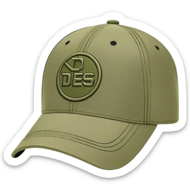 Khaki colored Diesel baseball cap with distinctive Diesel logo embroidered on front, olive green hat sticker
