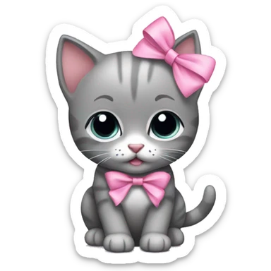 gray kitten pink bow sticker
