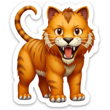 saber-toothed cat with a tiny body and 8-inch-long canine teeth that are ridiculously oversized compared to its minuscule body, extreme contrast sticker