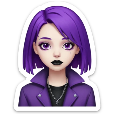 amelia from Pathway the uk governement game. The goth e-girl with purple hair and purple jacket sticker