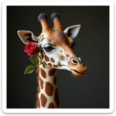 realistic giraffe with a red rose tucked behind her ear, detailed and lifelike, natural lighting and textures sticker