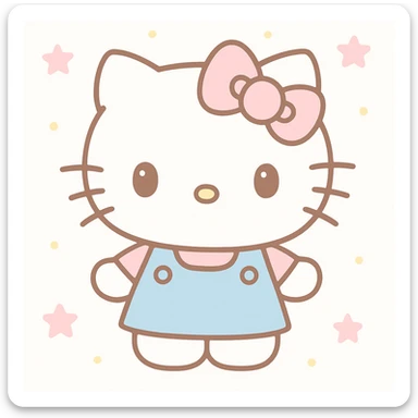 Hello Kitty wearing a blue overall dress, gentle cartoon style sticker
