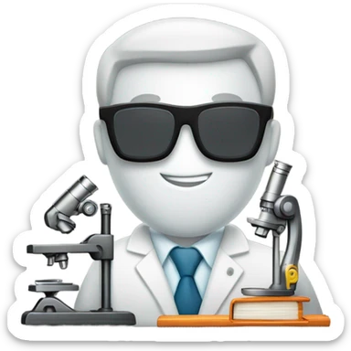toolbox for scientist with a book, glasses, microscope sticker