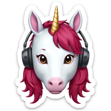 headphone wearing unicorn with dark red hair sticker
