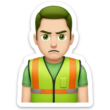 pissed off wearing a green visibility amazon vest sticker