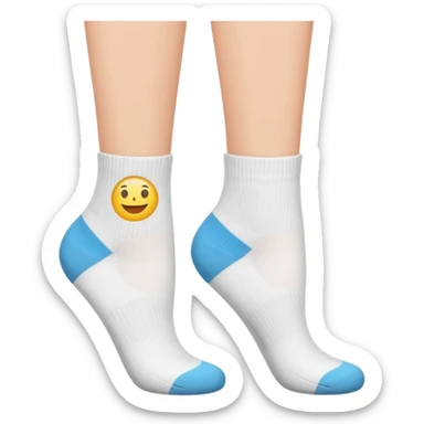 soles of woman's feet in white crew socks, viewed from below, emoji style sticker