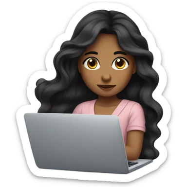 Beautiful girl, Black hair,wavy hair, long hair, Black eyes, Armenian, typing on laptop sticker