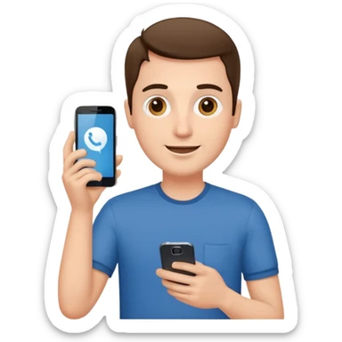 casual man holding phone and happly staring it sticker