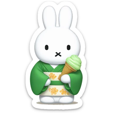 miffy eating matcha ice cream wearing a kimono sticker