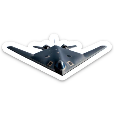 B-2 Spirit bomber - Northrop B-2 (Model Year: 2021) (Iconic colour: Stealth black) - A sleek, stealth bomber with smooth, angular contours and a matte jet-black finish. Emphasize a futuristic, minimalist design with a seamless fuselage, low-profile wings, and an overall intimidating stealth aesthetic. sticker