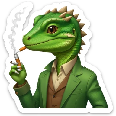 Lizard in a jacket smoking a joint sticker
