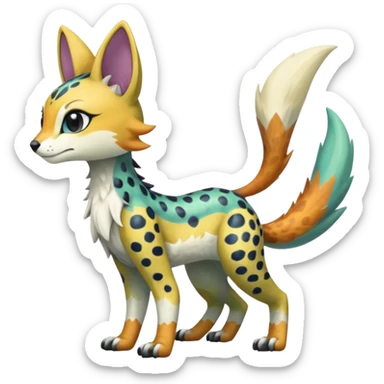 Colorful Shiny Scaly Furry Cute Realistic Meloetta-Trico-Silvally-Nargacuga-Sergal-Serval-Fakémon-creature-hybrid sticker