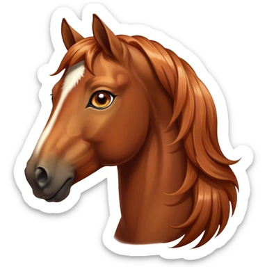 Cinematic Elegant Chestnut Horse Portrait Emoji, Head held high with a serene, graceful gaze, showcasing a magnificent chestnut fur with a radiant shimmer, flowing mane and tail, and luminous amber eyes that exude beauty and grace, Simplified yet majestically refined features, highly detailed, glowing with a soft, ethereal light, high shine, poised and breathtaking, stylized with an air of pure elegance, capturing the essence of a stunning and graceful steed, so beautiful it feels like it could gallop out of the screen with effortless charm! sticker