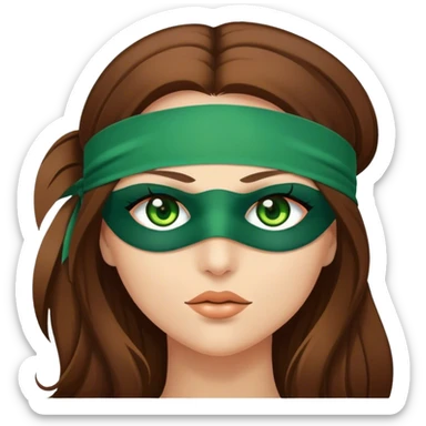Greeneyed Woman with Long Brown hair completely blindfolded sticker