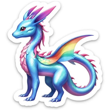 Shiny Sparkly beautiful gorgeous ethereal Rainbow Scaley Exotic Salandit-Aurorus-Sylveon-Suicune-Dragonair-Fakémon-hybrid-creature (full body) sticker