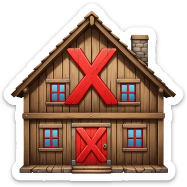 an inn with a big red  X on it sticker