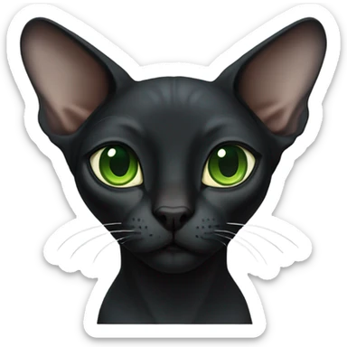black sphinx cat with green eyes and a white spot on the mouth  sticker