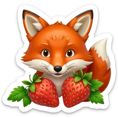 fox eating strawberries sticker