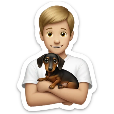 dachshund in the hands of a boy sticker