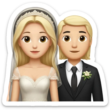 Wedding couple blonde bride long hair and long black hair Chinese groom
 sticker
