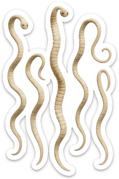 CINQUE PARASSITI COME LA TENIA FLUTTUANO IN ARIA, iperrealistico 4k sticker