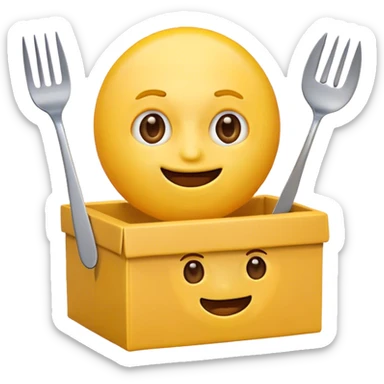 Crazy emoji with a box and a fork and a knife  sticker