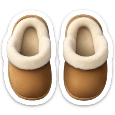 Light brown Ugg slippers with wide fluff around the edges, view from above sticker