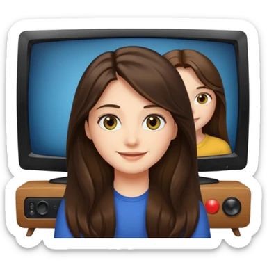 long haired brunette girl hazel eyes watching tv sticker