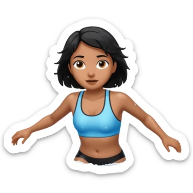 A girl swimming in Goan ocean. Girl should have black hair, clothes should be shorts and tank top or sports bra because she is Indian. Color should be brown like light dusky not dark sticker