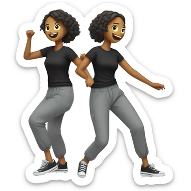Girl in black t-shirt with white text on it, in baggy grey trousers is dancing sticker