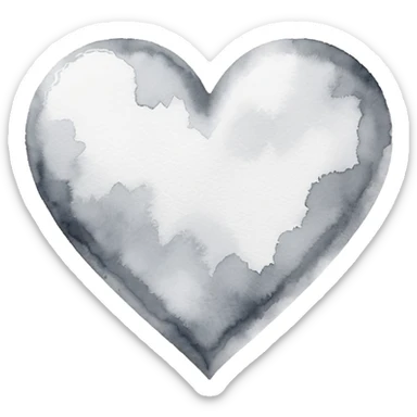 minimalist watercolor heart icon, monochromatic silver washes, soft bleeding edges, on textured white paper, serene and emotional, perfect for app icon, transparent background, flat lay --style raw --stylize 150 sticker