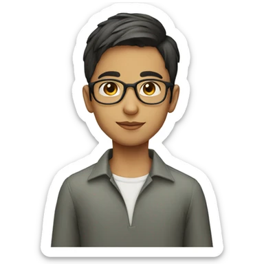 Young Pakistani glasses boy with bald sides and longer top hair sticker