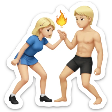 Blond girl smacking a blond boy on the butt sticker
