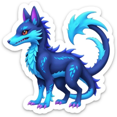 Kawaii dark edgy colorful abyssal vibrant neon glowing fantasy abyss-midnight-eline-vernid-sergal-fursona animal creature with a tufted tail full body with intricate markings  sticker