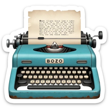 Typewriter typing on paper and the paper says bozo sticker