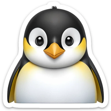 cinematic-adult-emperor-penguin-portrait-emoji,-head-tilted-playfully-and-inquisitively,-with-glossy,-pristine-plumage,-sparkling-eyes-filled-with-curiosity,-simplified-yet-irresistibly-adorable-features, black, large black eyes face sticker