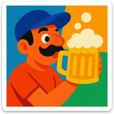 Change the hat to a baseball hat, keep vibrant cartoon style, guy drinking beer. sticker
