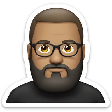 Heavy man with a beard and glasses wearing a black jogging suit sticker