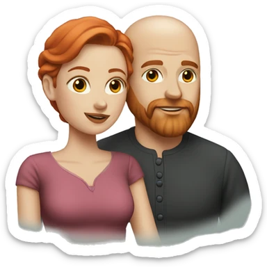 Realistic Bald man with beard holding hands with a beautiful redheaded lady  sticker