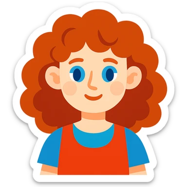 a girl with curly hair, pale skin, and blue eyes, vibrant toon style sticker