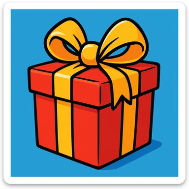 a wrapped gift box with a bow in a vibrant cartoon style sticker