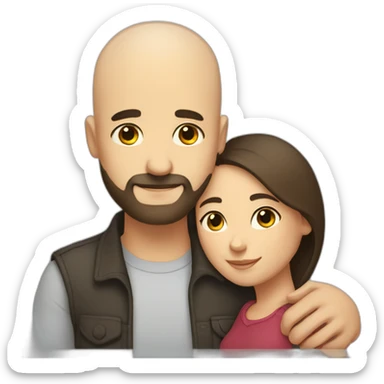 Close Intimate hug bald man beard short dark hair woman sticker
