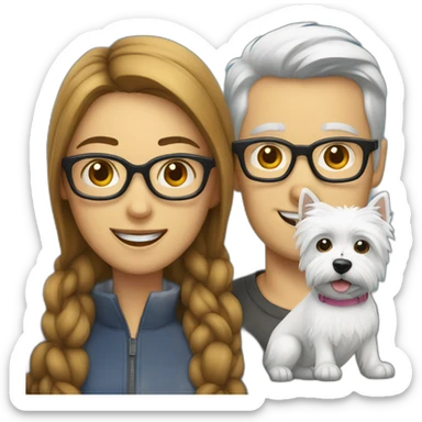 Man with glasses anda woman with a westie dog girl sticker