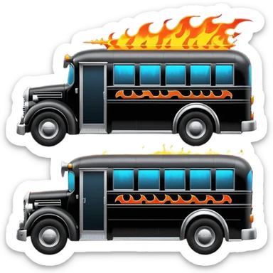 Mad max survival apocalypse Darth Vader’s Batman-armored 1936 black graphite colored school bus with horizontal holographic flames painted on the side and neon under glow  sticker