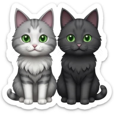 one dark grey and white cat and one completely solid dark grey cat with green eyes and only white paws sticker
