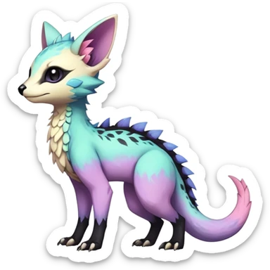 Rare realistic exotic edgy cute pastel gothic epic pretty beautiful handsome gorgeous aesthetic colorful vibrant Vernid-Trico-species-Fakemon-creature by LiLaiRa, 4 legs, 1 tail, random markings, (full body) sticker